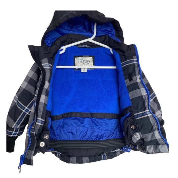 Children Place Winter Jacket Boys Size 6-9 Mos Blue/Black/Grey/White Plaid Lined - Picture 4 of 12